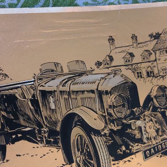 1928 Bentley Gold Foil Metallic Framed Vintage Etching art print - Picture 5 of 8